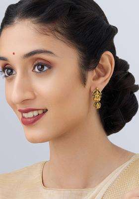 Gold-Plated Cubic Zirconia Stone Studded Drop Earrings for Women | Traditional Temple Jewellery for Wedding & Festive Wear | Gift for Her