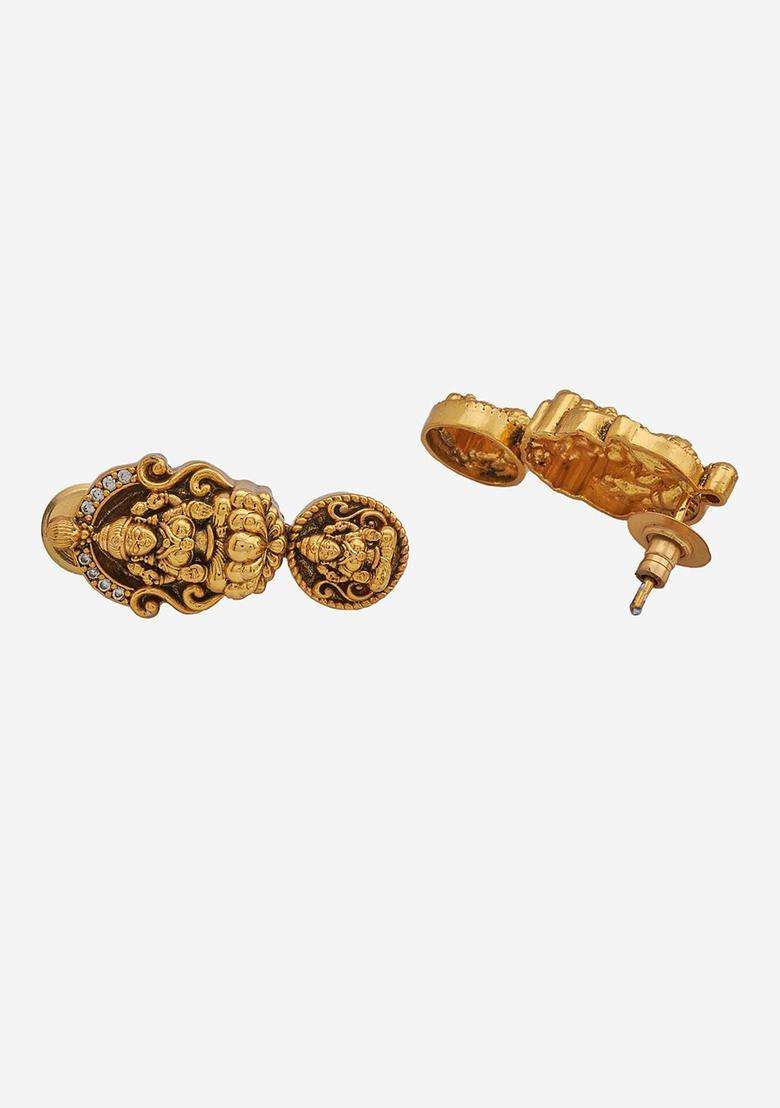Gold-Plated Cubic Zirconia Stone Studded Drop Earrings for Women | Traditional Temple Jewellery for Wedding & Festive Wear | Gift for Her - Indya