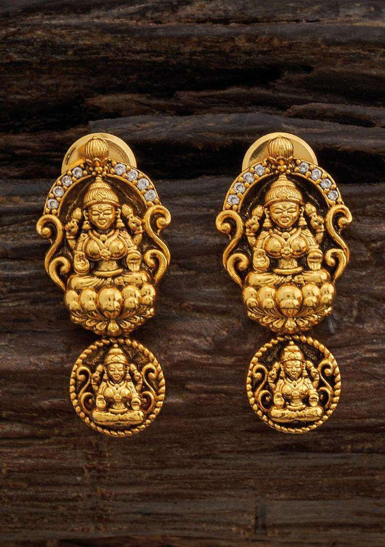 Gold-Plated Cubic Zirconia Stone Studded Drop Earrings for Women | Traditional Temple Jewellery for Wedding & Festive Wear | Gift for Her - Indya