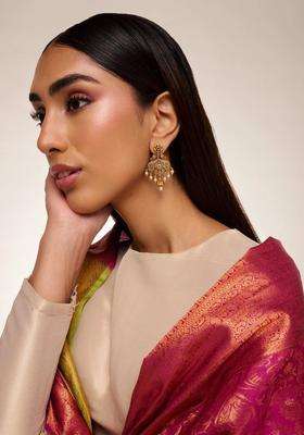 Contemporary Drop Gold-Plated Ruby Festive Earrings for Women | Traditional Temple Jewellery for Wedding & Festive Wear | Gift for Her