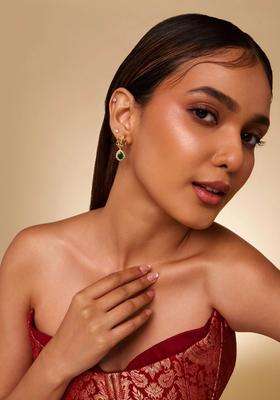 Gold-Plated Teardrop Shaped Drop Earrings with CZ Stone for Women | Traditional Temple Jewellery for Wedding & Festive Wear | Gift for Her