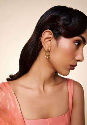 Floral Drop Gold-Plated Ruby Ethnic Earrings for Women | Traditional Temple Jewellery for Wedding & Festive Wear | Gift for Her