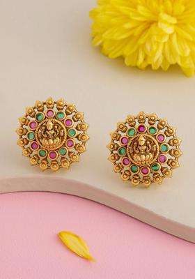 Gold-Plated Floral Studs Earrings for Women | Traditional Temple Jewellery for Wedding & Festive Wear | Gift for Her
