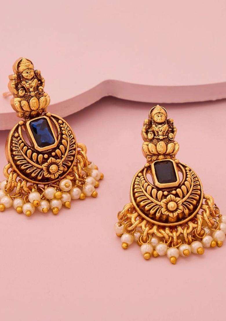 Gold-Plated Circular Drop Earrings for Women | Traditional Temple Jewellery for Wedding & Festive Wear | Gift for Her - Indya