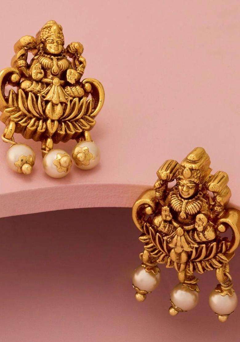 Gold-Plated Contemporary Drop Earrings with CZ Stone for Women | Traditional Temple Jewellery for Wedding & Festive Wear | Gift for Her - Indya