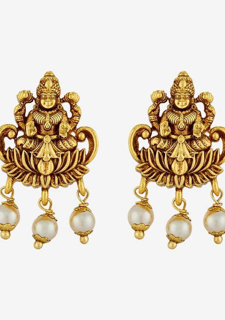 Gold-Plated Contemporary Drop Earrings with CZ Stone for Women | Traditional Temple Jewellery for Wedding & Festive Wear | Gift for Her - Indya
