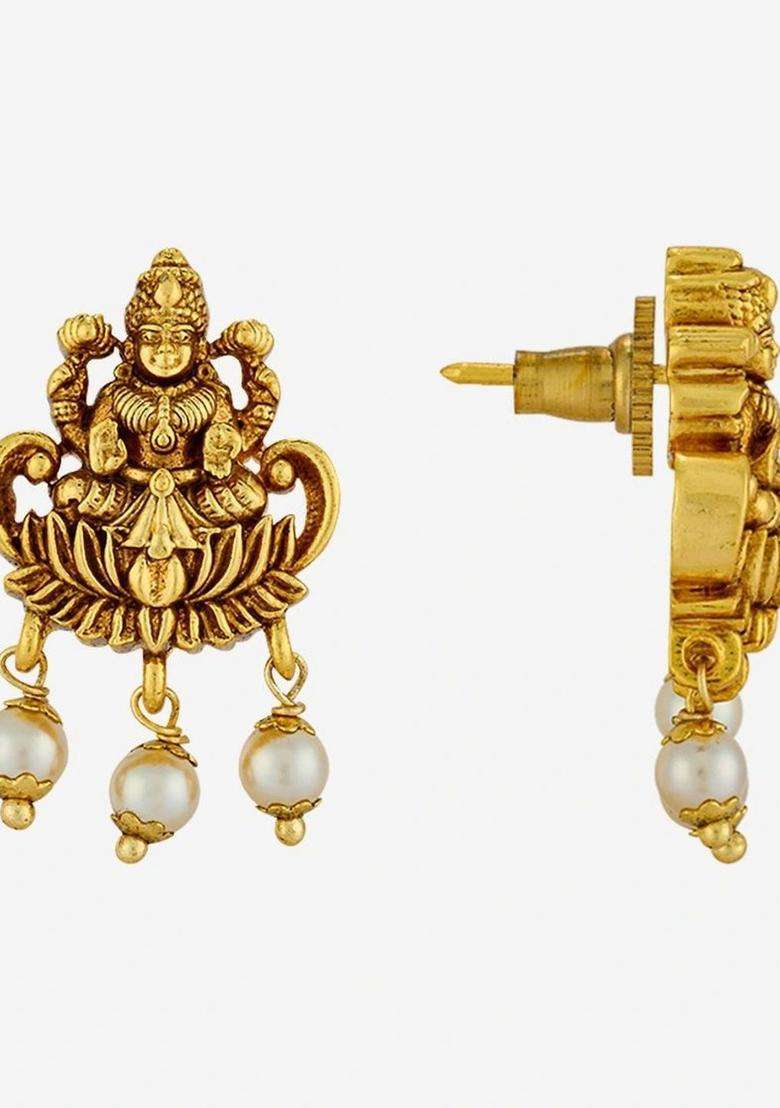 Gold-Plated Contemporary Drop Earrings with CZ Stone for Women | Traditional Temple Jewellery for Wedding & Festive Wear | Gift for Her - Indya