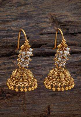 92.5 Pure Silver Gold-Plated Beaded Dome Shaped Temple Jhumkas Earrings for Women | Traditional Temple Jewellery for Wedding & Festive Wear | Gift for Her