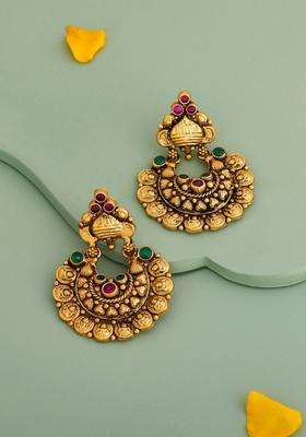 Green Circular Chandbalis Gold-Plated Ruby Ethnic Earrings for Women | Traditional Temple Jewellery for Wedding & Festive Wear | Gift for Her