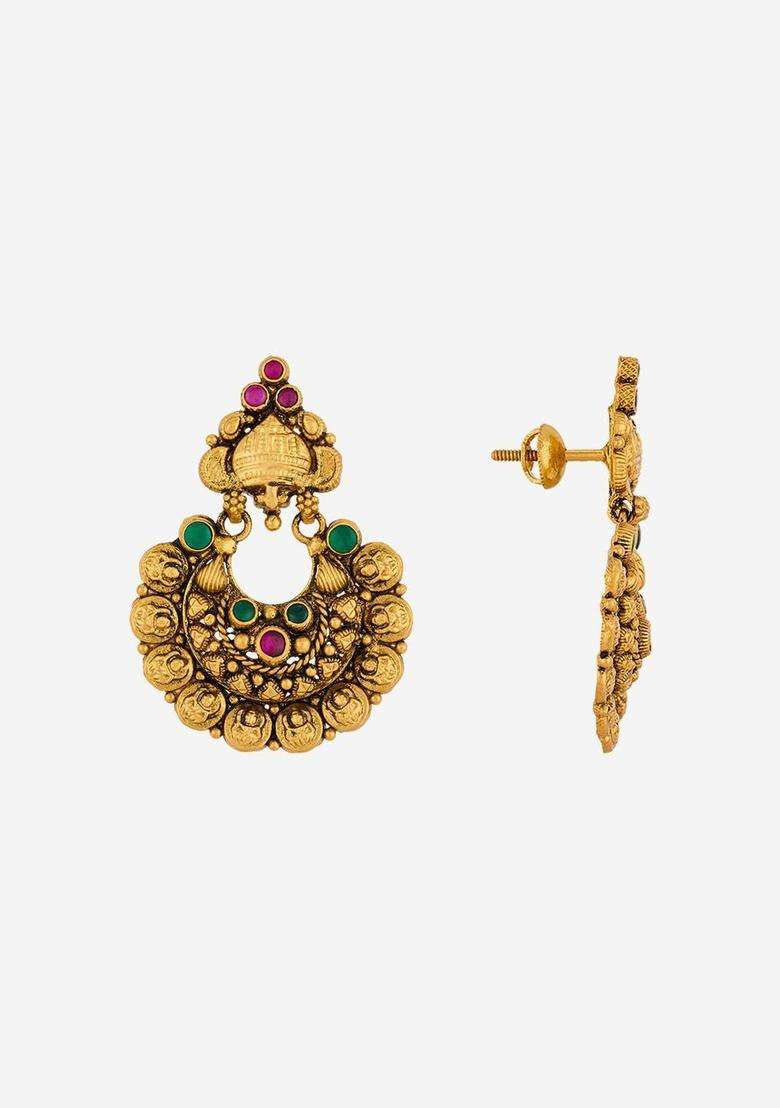 Green Circular Chandbalis Gold-Plated Ruby Ethnic Earrings for Women | Traditional Temple Jewellery for Wedding & Festive Wear | Gift for Her - Indya