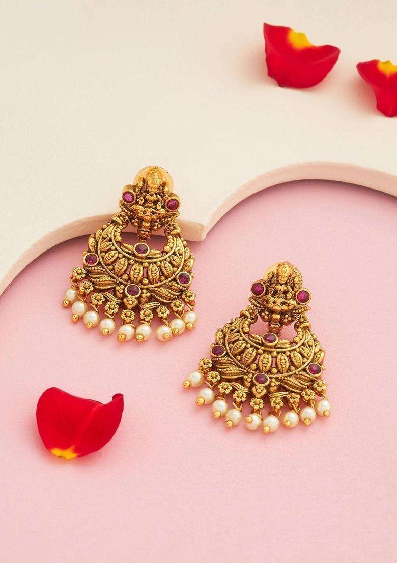 Gold-Plated Crescent Shaped Chandbalis Earrings for Women | Traditional Temple Jewellery for Wedding & Festive Wear | Gift for Her - Indya