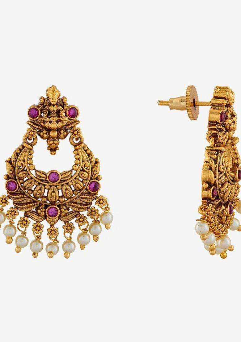 Gold-Plated Crescent Shaped Chandbalis Earrings for Women | Traditional Temple Jewellery for Wedding & Festive Wear | Gift for Her - Indya