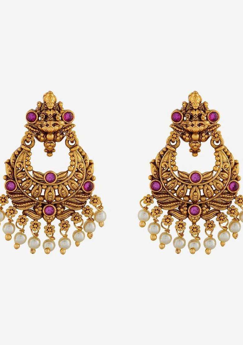 Gold-Plated Crescent Shaped Chandbalis Earrings for Women | Traditional Temple Jewellery for Wedding & Festive Wear | Gift for Her - Indya