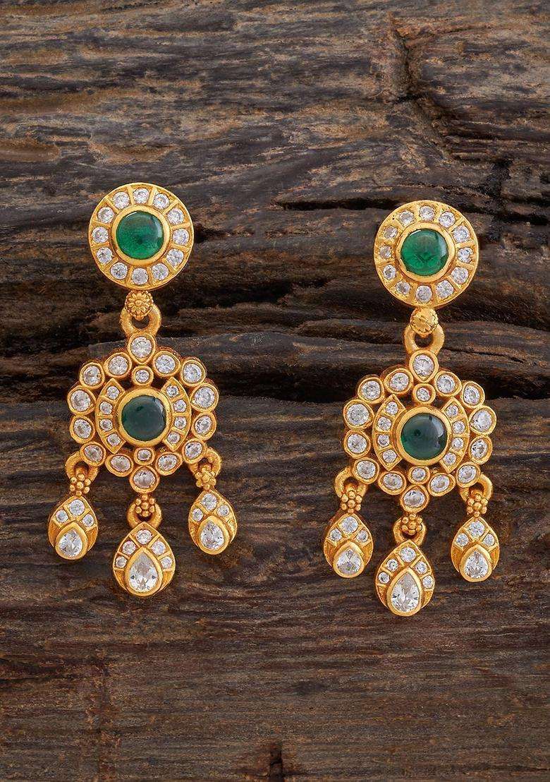 Embellished Bridal 92.5 Silver Gold-Plated Drop Earrings for Women | Stylish Party & Everyday Wear | Gift for Her - Indya