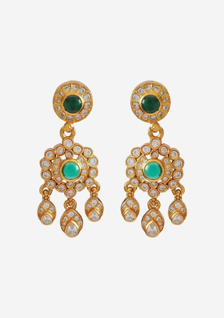 Embellished Bridal 92.5 Silver Gold-Plated Drop Earrings for Women | Stylish Party & Everyday Wear | Gift for Her - Indya