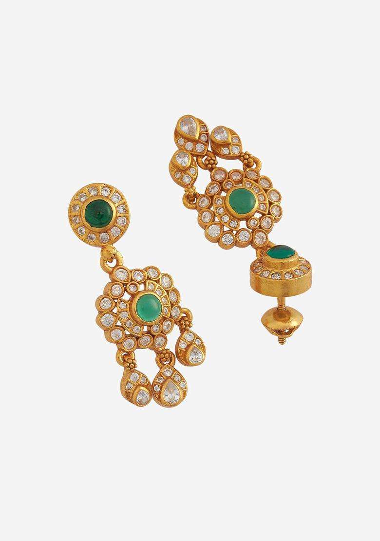Embellished Bridal 92.5 Silver Gold-Plated Drop Earrings for Women | Stylish Party & Everyday Wear | Gift for Her - Indya