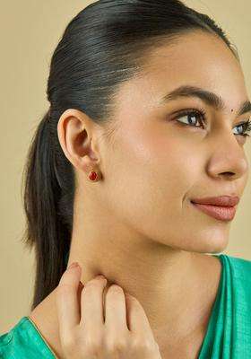 92.5 Pure Silver Gold-Plated Stones Studded Temple Studs for Women | Traditional Temple Jewellery for Wedding & Festive Wear | Gift for Her