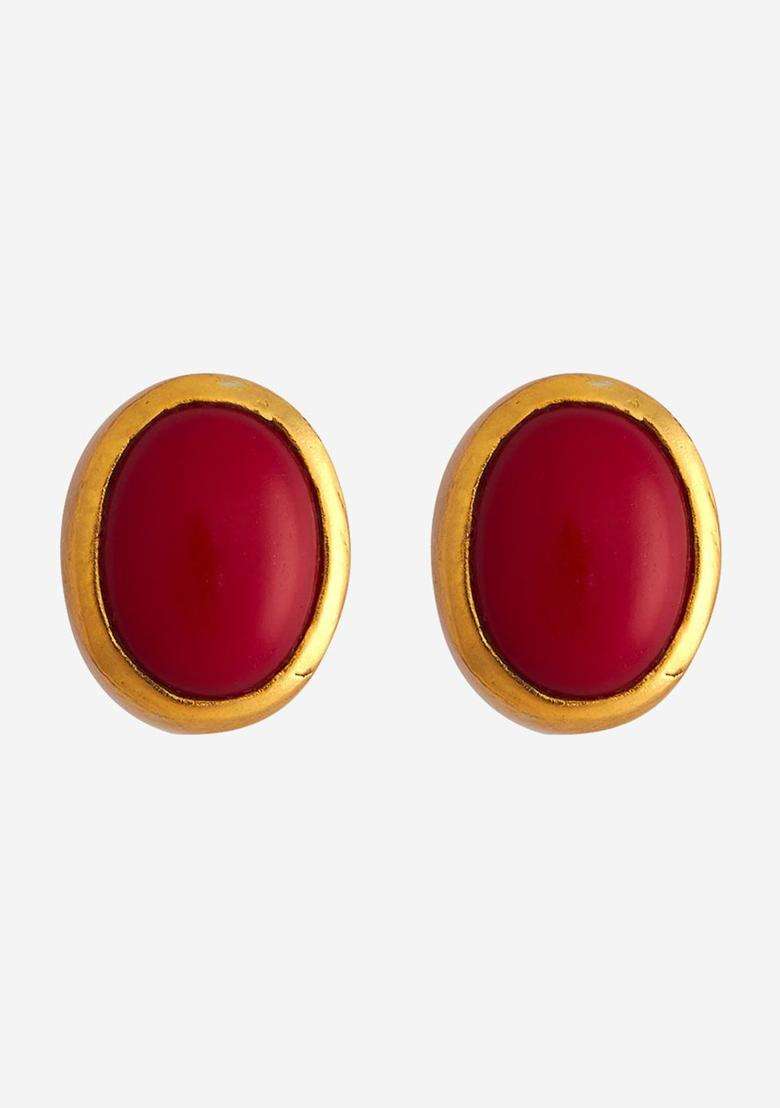 92.5 Pure Silver Gold-Plated Stones Studded Temple Studs for Women | Traditional Temple Jewellery for Wedding & Festive Wear | Gift for Her - Indya