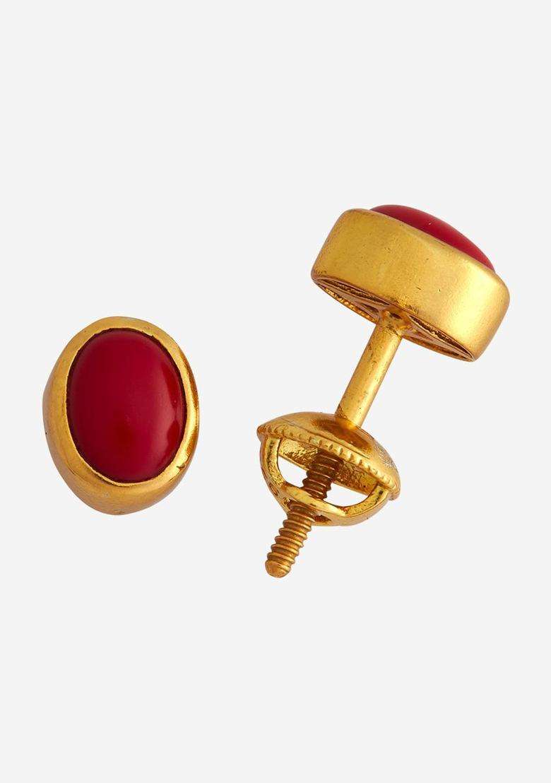92.5 Pure Silver Gold-Plated Stones Studded Temple Studs for Women | Traditional Temple Jewellery for Wedding & Festive Wear | Gift for Her - Indya