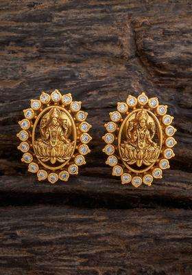 Gold-Plated Embellished Bridal Contemporary Studs Earrings with Zircon for Women | Traditional Temple Jewellery for Wedding & Festive Wear | Gift for Her