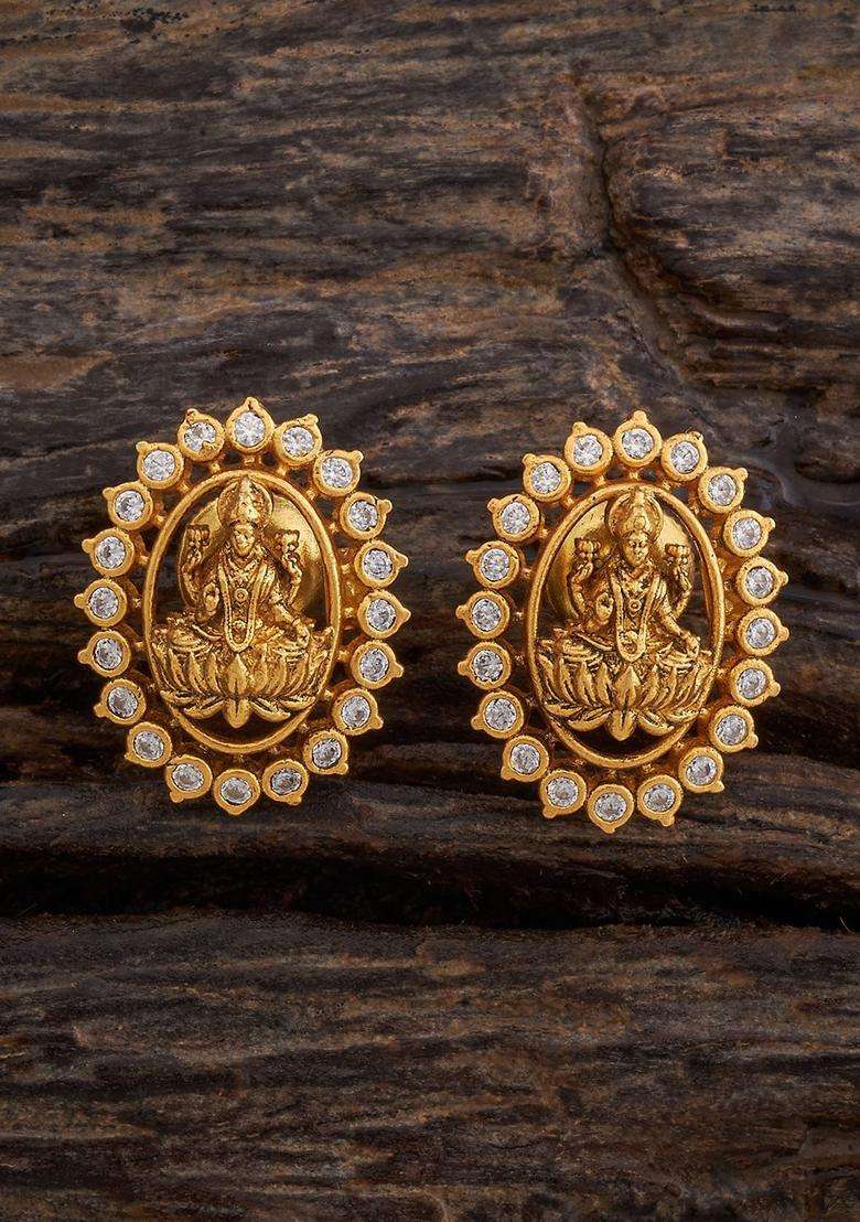 Gold-Plated Embellished Bridal Contemporary Studs Earrings with Zircon for Women | Traditional Temple Jewellery for Wedding & Festive Wear | Gift for Her - Indya