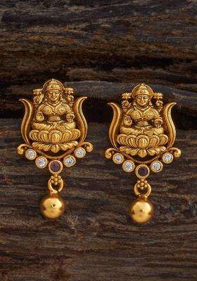 Gold-Plated Embellished Bridal 92.5 Ruby Stone Studed Temple Studs for Women | Traditional Temple Jewellery for Wedding & Festive Wear | Gift for Her