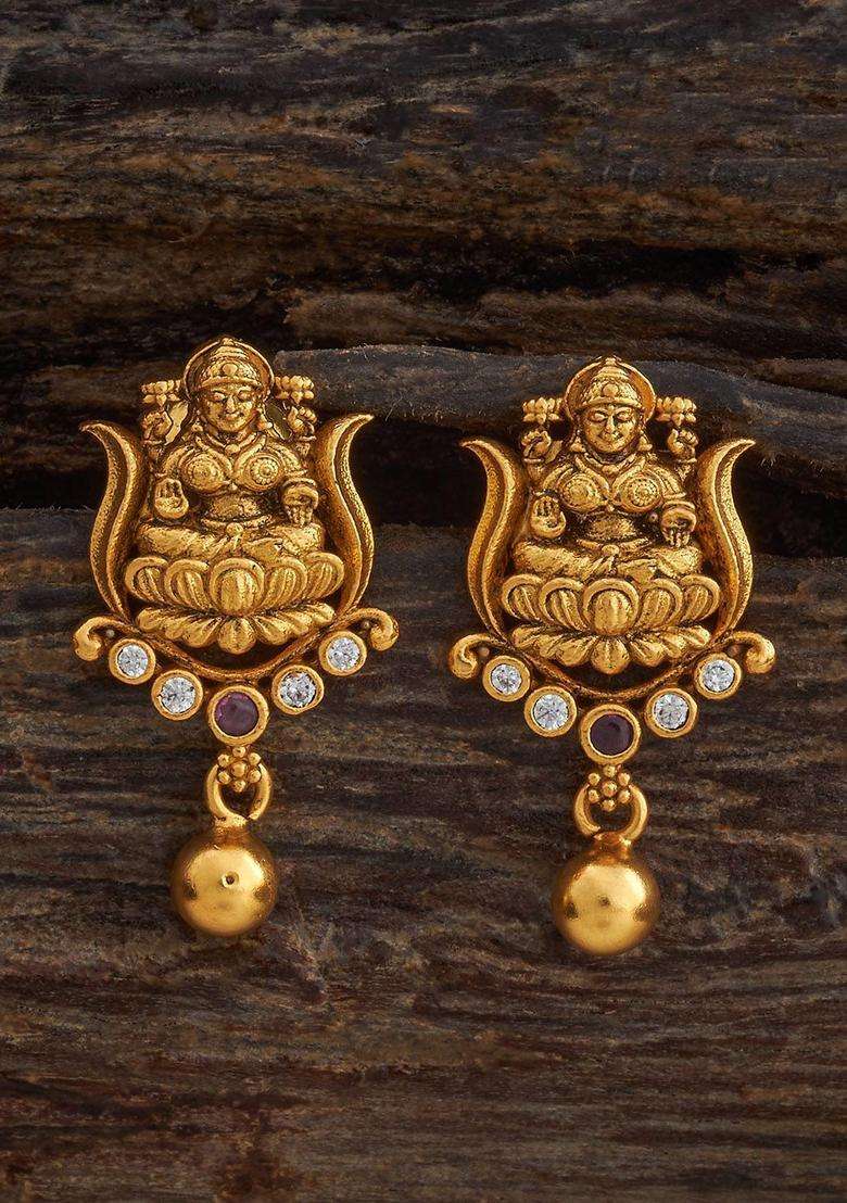 Gold-Plated Embellished Bridal 92.5 Ruby Stone Studed Temple Studs for Women | Traditional Temple Jewellery for Wedding & Festive Wear | Gift for Her - Indya