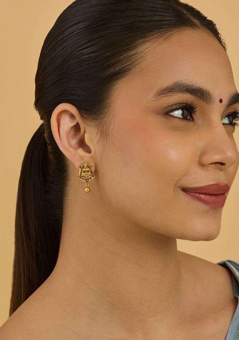 Gold-Plated Embellished Bridal 92.5 Ruby Stone Studed Temple Studs for Women | Traditional Temple Jewellery for Wedding & Festive Wear | Gift for Her - Indya