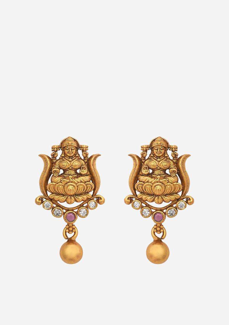 Gold-Plated Embellished Bridal 92.5 Ruby Stone Studed Temple Studs for Women | Traditional Temple Jewellery for Wedding & Festive Wear | Gift for Her - Indya