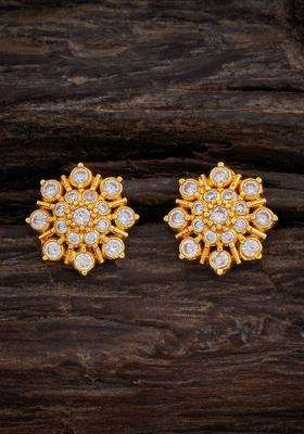 Gold-Plated Embellished Bridal 92.5 Silver White Zircon Stud Earrings with CZ Stone for Women | Traditional Temple Jewellery for Wedding & Festive Wear | Gift for Her