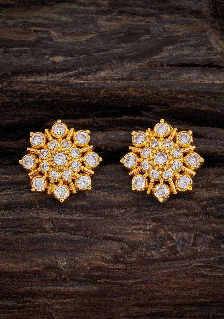 Gold-Plated Embellished Bridal 92.5 Silver White Zircon Stud Earrings with CZ Stone for Women | Traditional Temple Jewellery for Wedding & Festive Wear | Gift for Her - Indya