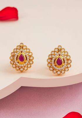 Gold-Plated 92.5 Pure Silver Stone Studded Temple Studs for Women | Traditional Temple Jewellery for Wedding & Festive Wear | Gift for Her