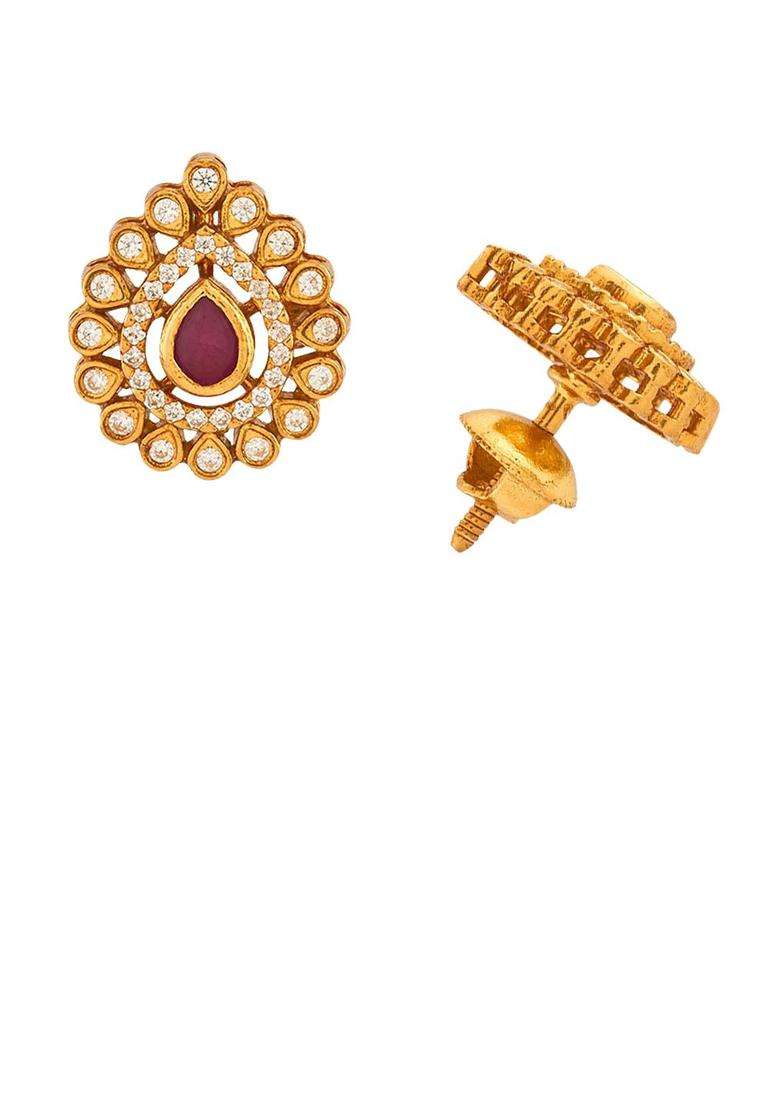 Gold-Plated 92.5 Pure Silver Stone Studded Temple Studs for Women | Traditional Temple Jewellery for Wedding & Festive Wear | Gift for Her - Indya