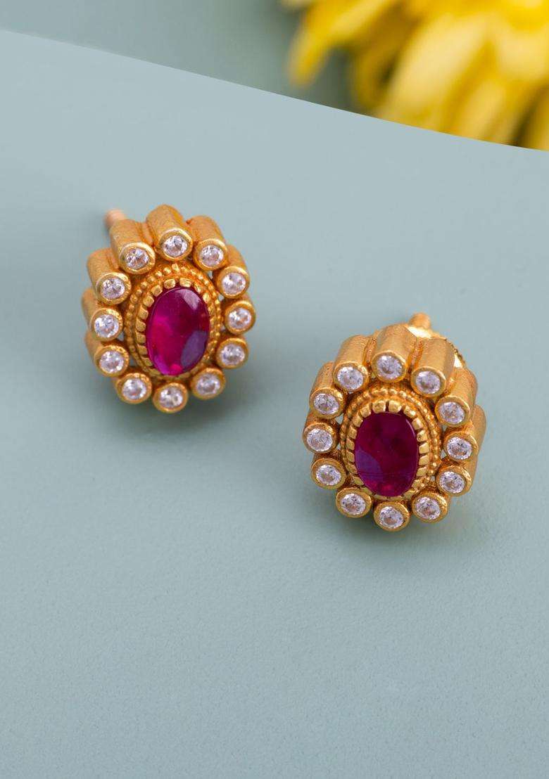 92.5 Pure Silver Gold-Plated Contemporary Studs Earrings for Women | Traditional Temple Jewellery for Wedding & Festive Wear | Gift for Her - Indya