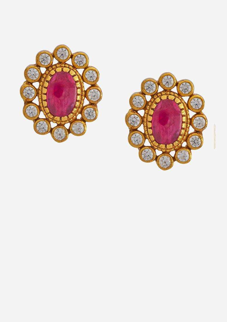 92.5 Pure Silver Gold-Plated Contemporary Studs Earrings for Women | Traditional Temple Jewellery for Wedding & Festive Wear | Gift for Her - Indya