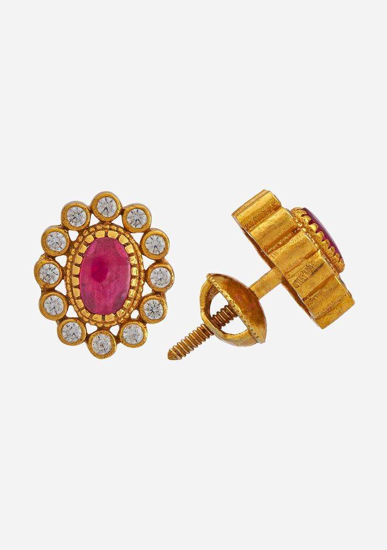 92.5 Pure Silver Gold-Plated Contemporary Studs Earrings for Women | Traditional Temple Jewellery for Wedding & Festive Wear | Gift for Her - Indya
