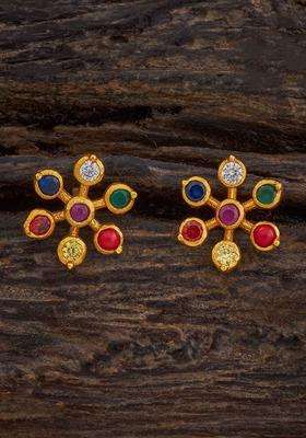 92.5 Pure Silver Gold-Plated Floral Stone Studded Earrings for Women | Traditional Temple Jewellery for Wedding & Festive Wear | Gift for Her
