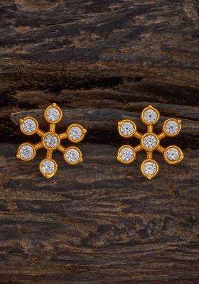 92.5 Pure Silver Gold-Plated Stone Studded Floral Studs for Women | Traditional Temple Jewellery for Wedding & Festive Wear | Gift for Her