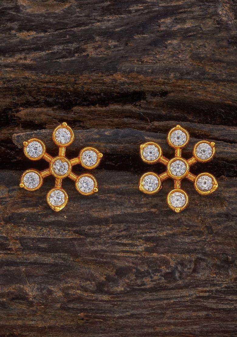 92.5 Pure Silver Gold-Plated Stone Studded Floral Studs for Women | Traditional Temple Jewellery for Wedding & Festive Wear | Gift for Her - Indya