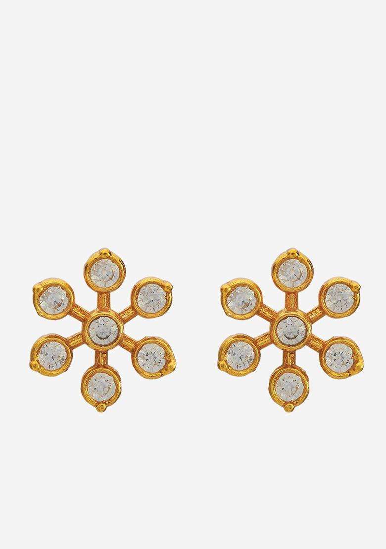 92.5 Pure Silver Gold-Plated Stone Studded Floral Studs for Women | Traditional Temple Jewellery for Wedding & Festive Wear | Gift for Her - Indya