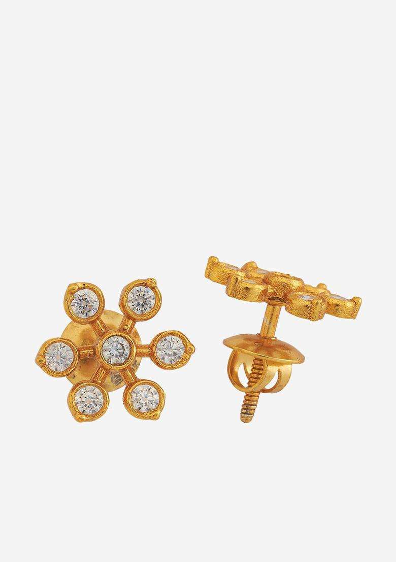 92.5 Pure Silver Gold-Plated Stone Studded Floral Studs for Women | Traditional Temple Jewellery for Wedding & Festive Wear | Gift for Her - Indya