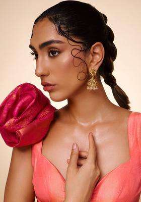 Geometric Jhumkas Gold-Plated Ruby Ethnic Earrings for Women | Traditional Temple Jewellery for Wedding & Festive Wear | Gift for Her
