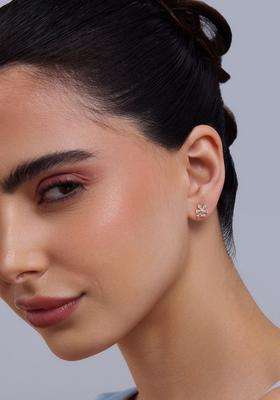 92.5 Sterling Silver Gold-Plated Zircon Studded Quirky Studs Earrings for Women | Stylish Party & Everyday Wear | Gift for Her