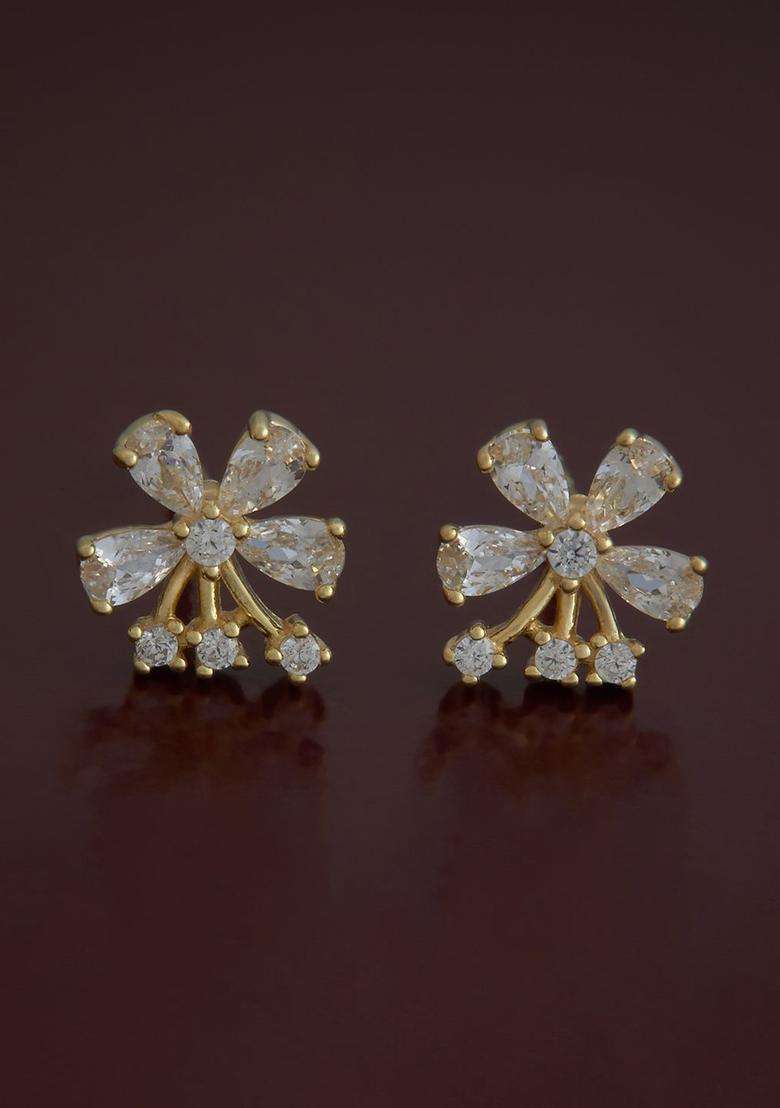 92.5 Sterling Silver Gold-Plated Zircon Studded Quirky Studs Earrings for Women | Stylish Party & Everyday Wear | Gift for Her - Indya