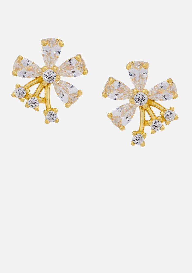 92.5 Sterling Silver Gold-Plated Zircon Studded Quirky Studs Earrings for Women | Stylish Party & Everyday Wear | Gift for Her - Indya
