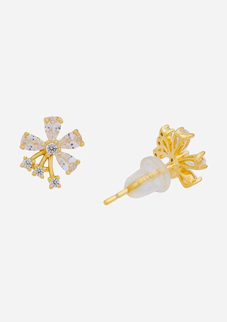 92.5 Sterling Silver Gold-Plated Zircon Studded Quirky Studs Earrings for Women | Stylish Party & Everyday Wear | Gift for Her - Indya