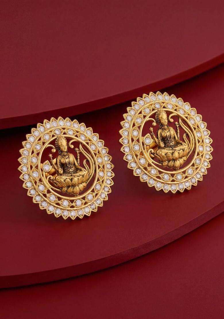 White Circular Studs Gold-Plated Zircon Party Earrings with CZ Stone for Women | Traditional Temple Jewellery for Wedding & Festive Wear | Gift for Her - Indya