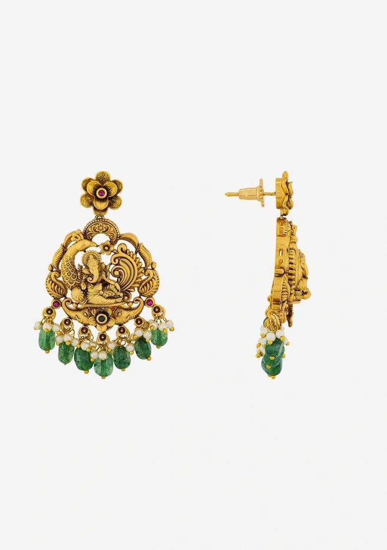 Gold-Plated Geometric Drop Earrings for Women | Traditional Temple Jewellery for Wedding & Festive Wear | Gift for Her - Indya