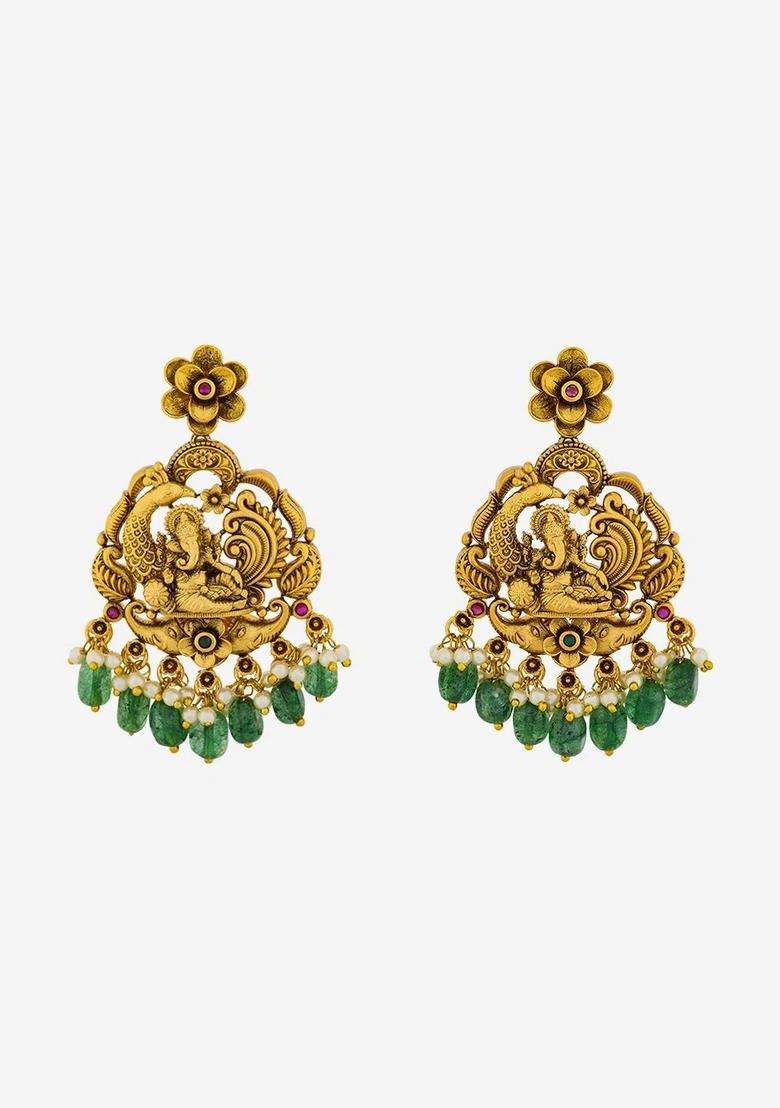 Gold-Plated Geometric Drop Earrings for Women | Traditional Temple Jewellery for Wedding & Festive Wear | Gift for Her - Indya