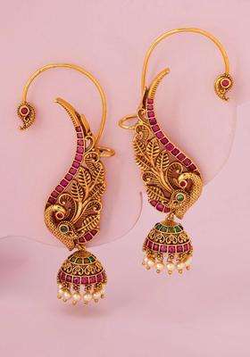 Gold-Plated Peacock Shaped Ear Cuff Earrings for Women | Traditional Temple Jewellery for Wedding & Festive Wear | Gift for Her